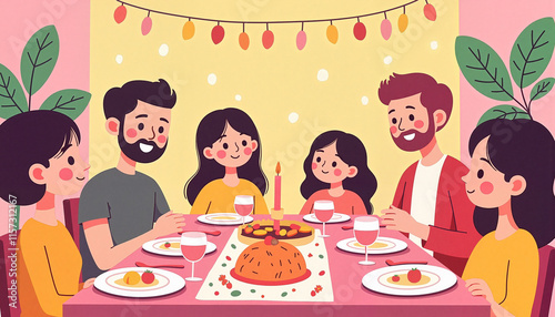 Family enjoying meal together at dining table