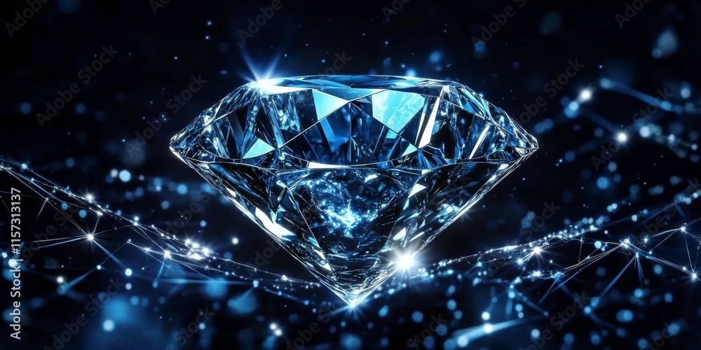Digital illustration large sparkling diamond center made up Abstract blue Digital illustration large sparkling diamond center made up Abstract blue