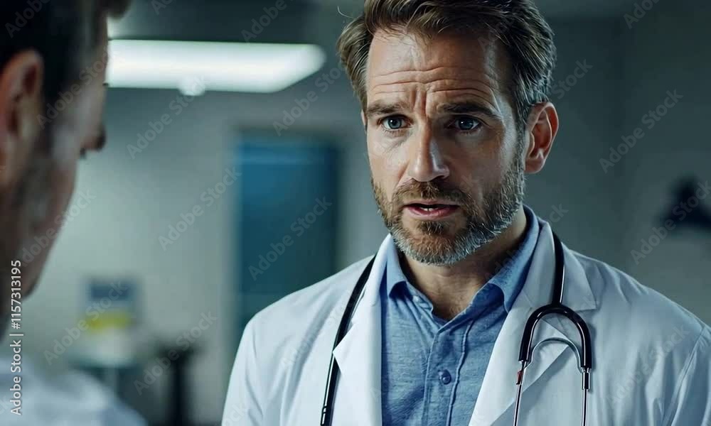 A doctor speaking to a patient in a medical setting. A doctor speaking to a patient in a medical setting.
