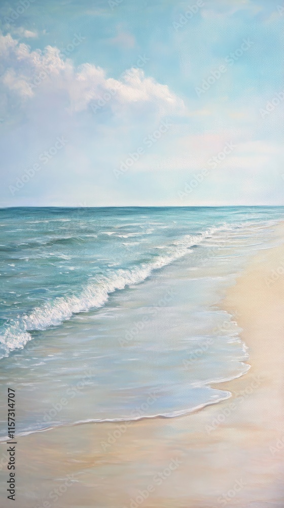 Fototapeta premium Seafoam and sand: A light-colored beach scene with soft seafoam and gentle waves. HD phone wallpaper.