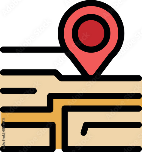 Location pin pointing place on digital map, symbolizing navigation and route planning