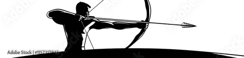 Archery icon. Archer with bow and arrow symbol. Targeted focus and timeless appeal. PNG transparent background.