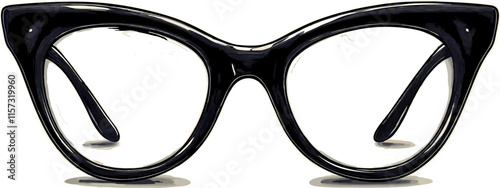 Cat eye glasses reflecting light on a neutral background