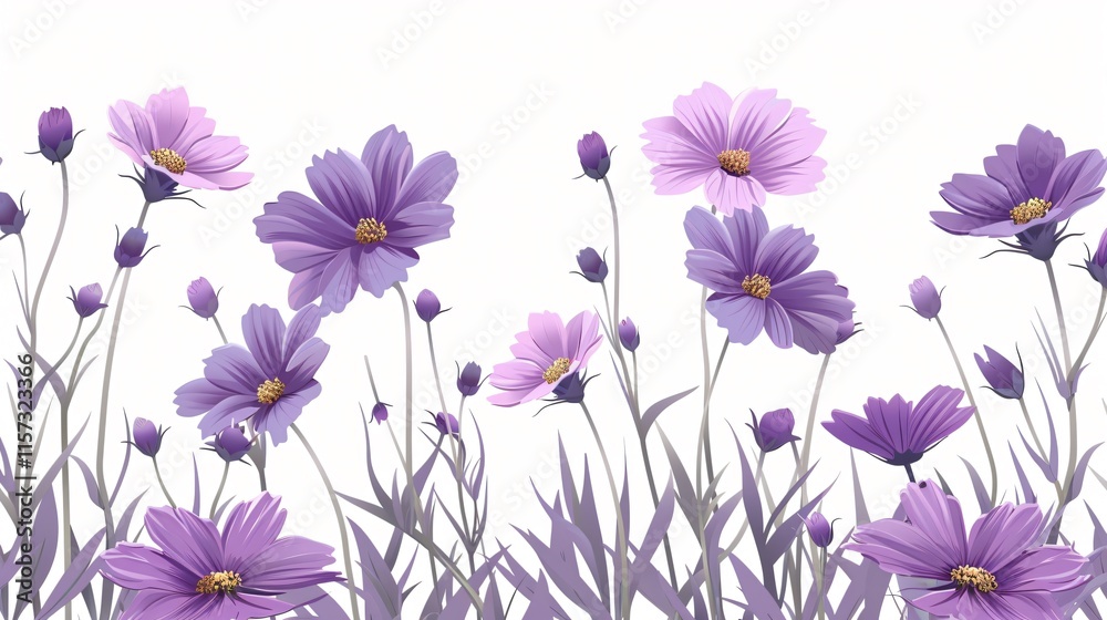 Vibrant Purple Margaret Flowers in Field Blooming with Beauty