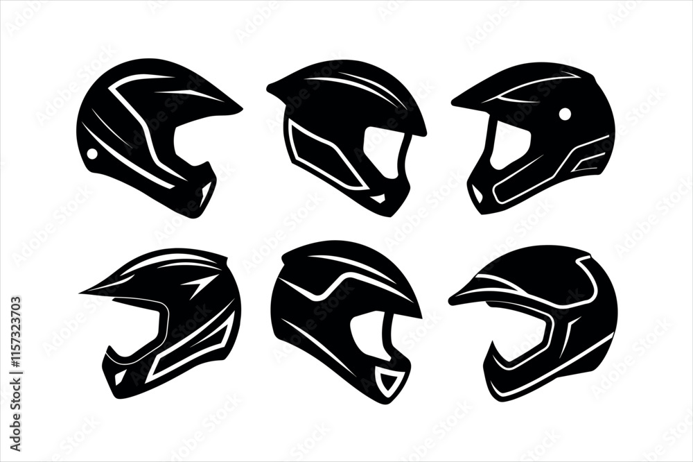 Six Different Motocross Helmet Silhouettes Six Different Motocross Helmet Silhouettes
