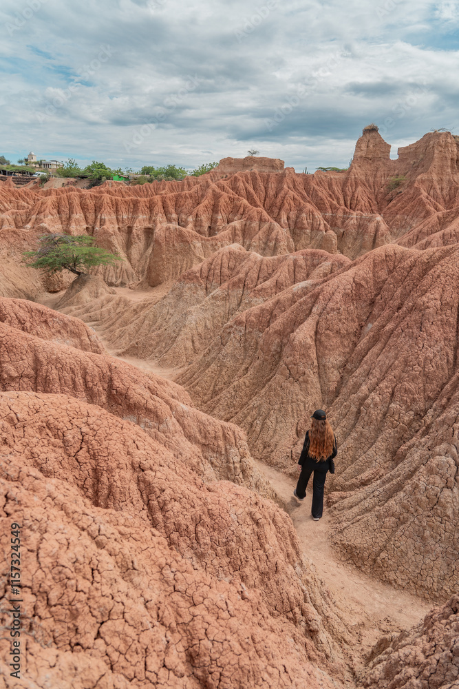 Woman dressed in black in the tatacoa desert colombia Woman dressed in black in the tatacoa desert colombia