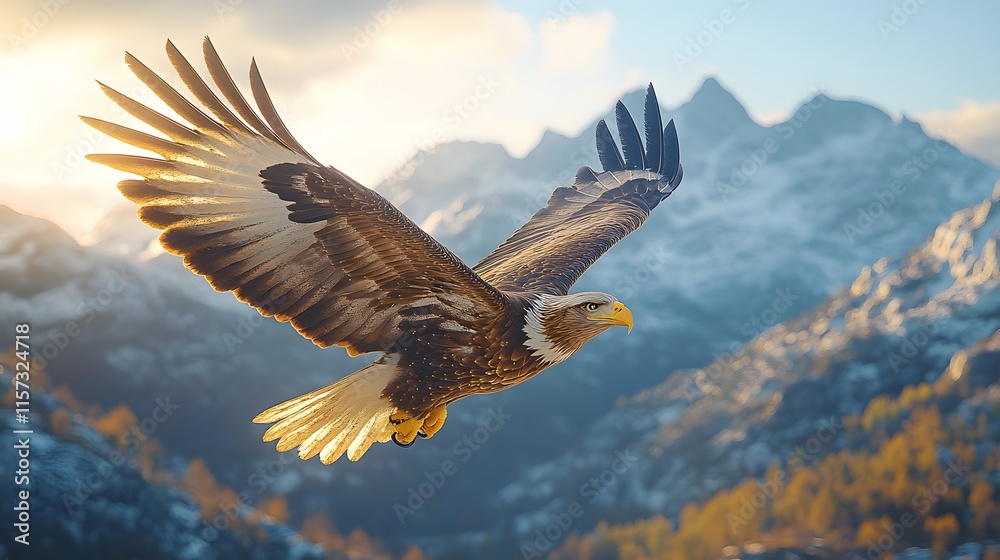 Fototapeta premium Majestic Eagle Soaring Mountains
