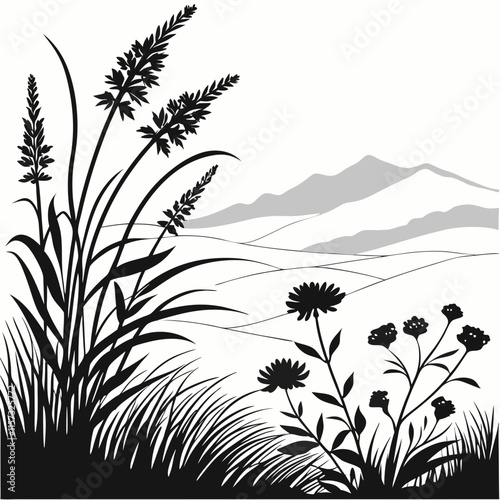 Alpine Meadow vector silhouette black design white background