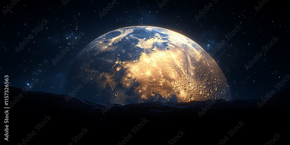 Obraz premium Earthrise from lunar surface at night.