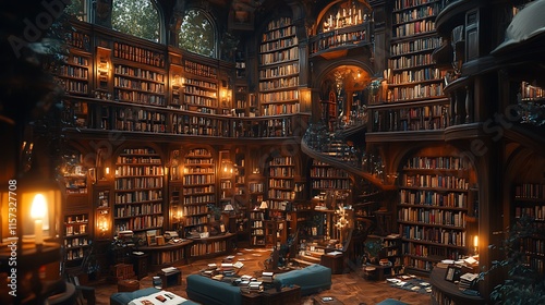 A Grand Circular Library Filled With Books And Light