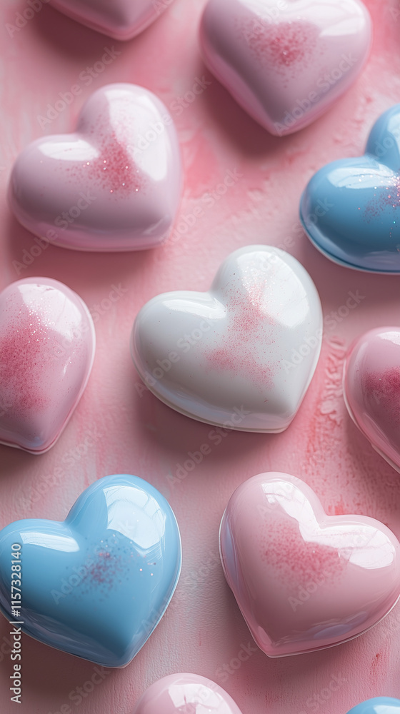 Obraz premium Background of glossy pastel hearts.