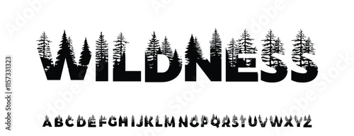 Wildness word made from outdoor wilderness treetop lettering. a,b,c,d,e,f,g,h,i,j,k,l,m,n,o,p,q,r,s,t,u,v,w,x,y,z