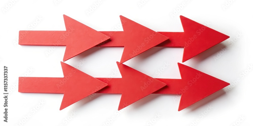 Red paper arrow stickers with shadows against a white background, red paper stickers, arrows Red paper arrow stickers with shadows against a white background, red paper stickers, arrows
