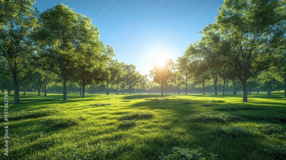 Fototapeta premium Sunny day in a lush green forest.