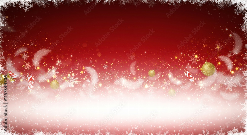 Red Christmas Background with Snowflakes and Ornaments Red Christmas Background with Snowflakes and Ornaments