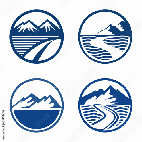 Mountain and River Icon Bundle Vector Design. photo