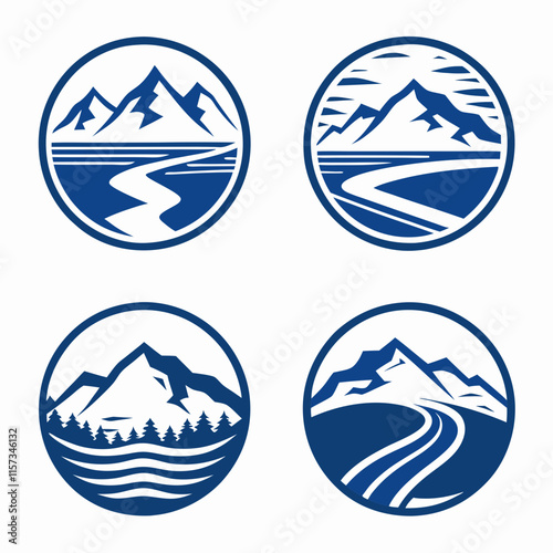 Mountain and River Icon Bundle Vector Design. photo