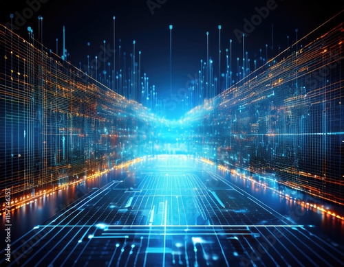 Futuristic data analysis with digital data visualization and growth graphs. Generated with AI