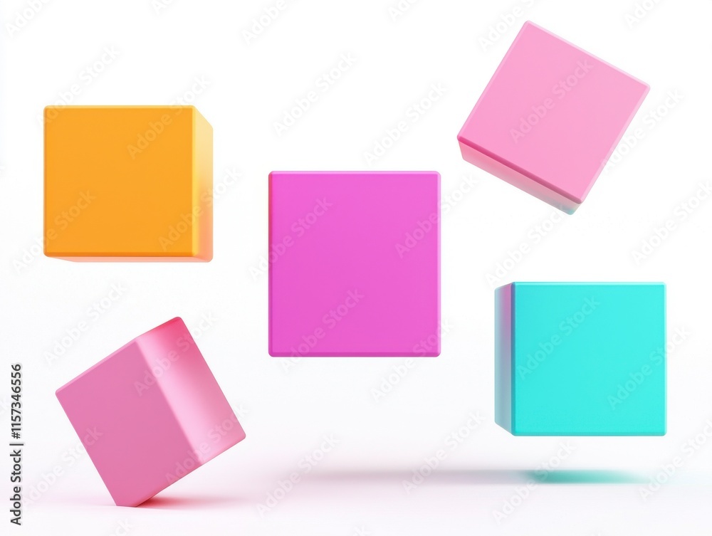 Vibrant 3D Geometric Shapes Arrangement Featuring Colorful Cubes with Smooth Surfaces and Dynamic Gradients, Perfect for Modern Design and Creative Projects Vibrant 3D Geometric Shapes Arrangement Featuring Colorful Cubes with Smooth Surfaces and Dynamic Gradients, Perfect for Modern Design and Creative Projects