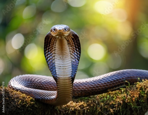 Close-up of the head of a king cobra snake. Generated with AI