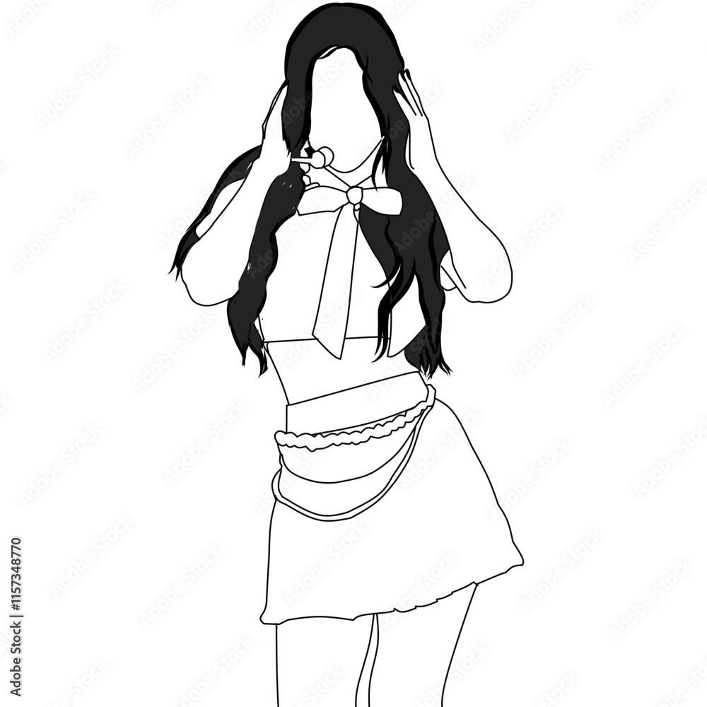 Sketch of female K-Pop idols with cute clothes and skirts on stage. Sketch of female K-Pop idols with cute clothes and skirts on stage.
