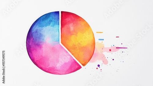 Vivid Watercolor Pie Chart Illustration Featuring Bright Colors and Artistic Design Elements for Data Representation and Creative Uses