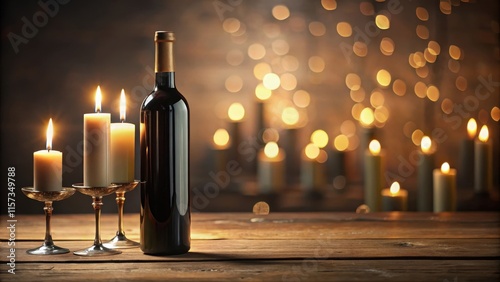 Elegant wine bottle with candles on a table , wine, evening,  wine