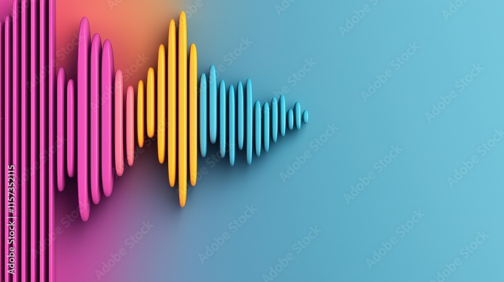 Vibrant 3D Soundwave Graphics with Smooth Transitioning Colors Representing Audio Frequency Visualization in a Modern Aesthetic Vibrant 3D Soundwave Graphics with Smooth Transitioning Colors Representing Audio Frequency Visualization in a Modern Aesthetic