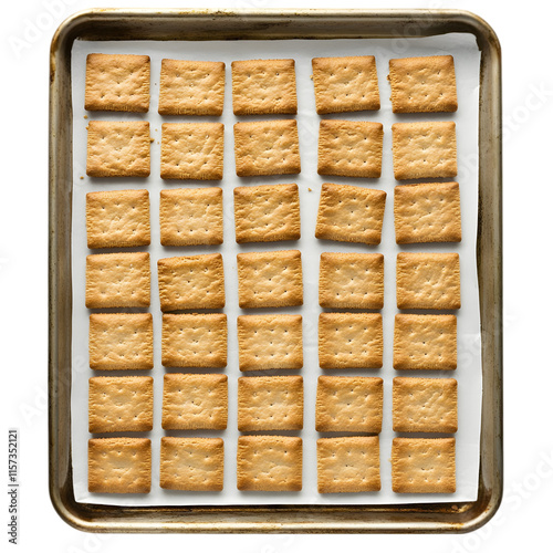 Baked Crackers  Golden Brown  Square Snacks  Baking Sheet  Homemade  Crispy  Buttery  Crun photo