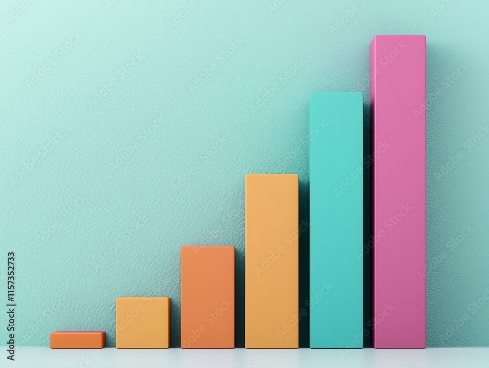 Colorful 3D Ascending Bar Chart on a Soft Background for Data Visualization, Business Analysis, and Presentation Use in Modern Design Contexts Colorful 3D Ascending Bar Chart on a Soft Background for Data Visualization, Business Analysis, and Presentation Use in Modern Design Contexts