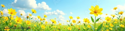 Bright yellow flowers stretching towards the sky  summer  nature