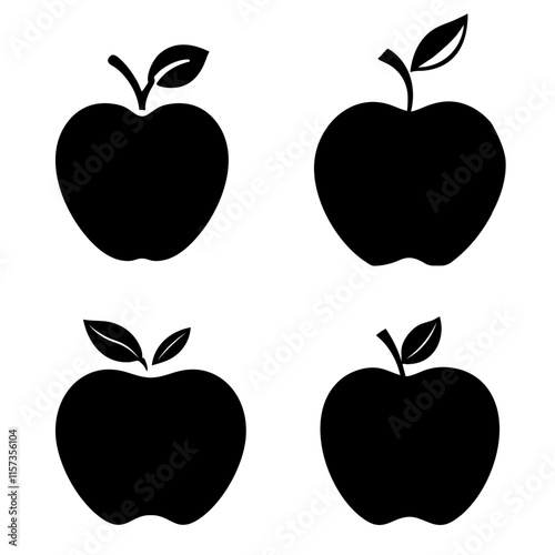 Set of Black apples along with leaves icons. Healthy apples Icons in trendy flat styles with editable stock isolated on transparent background. Apple Icons page symbols for your web sites designs.