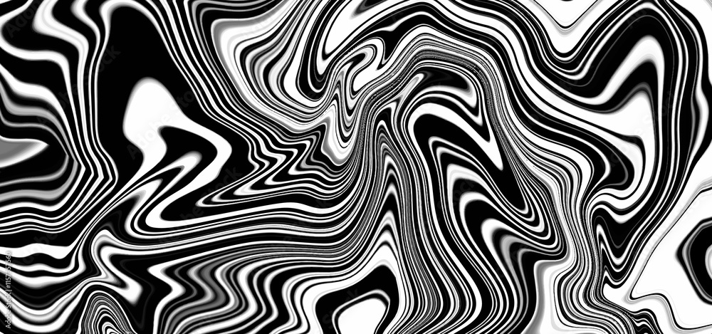 Fototapeta premium Abstract black and white fluid art swirls effect liquid marble vector illustration. Smooth elegant black satin texture. Luxurious marble background design. Abstract Monochrome Fluid Marble Pattern.