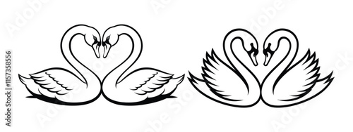  Set of Swan couple silhouette Vector illustration with white background.