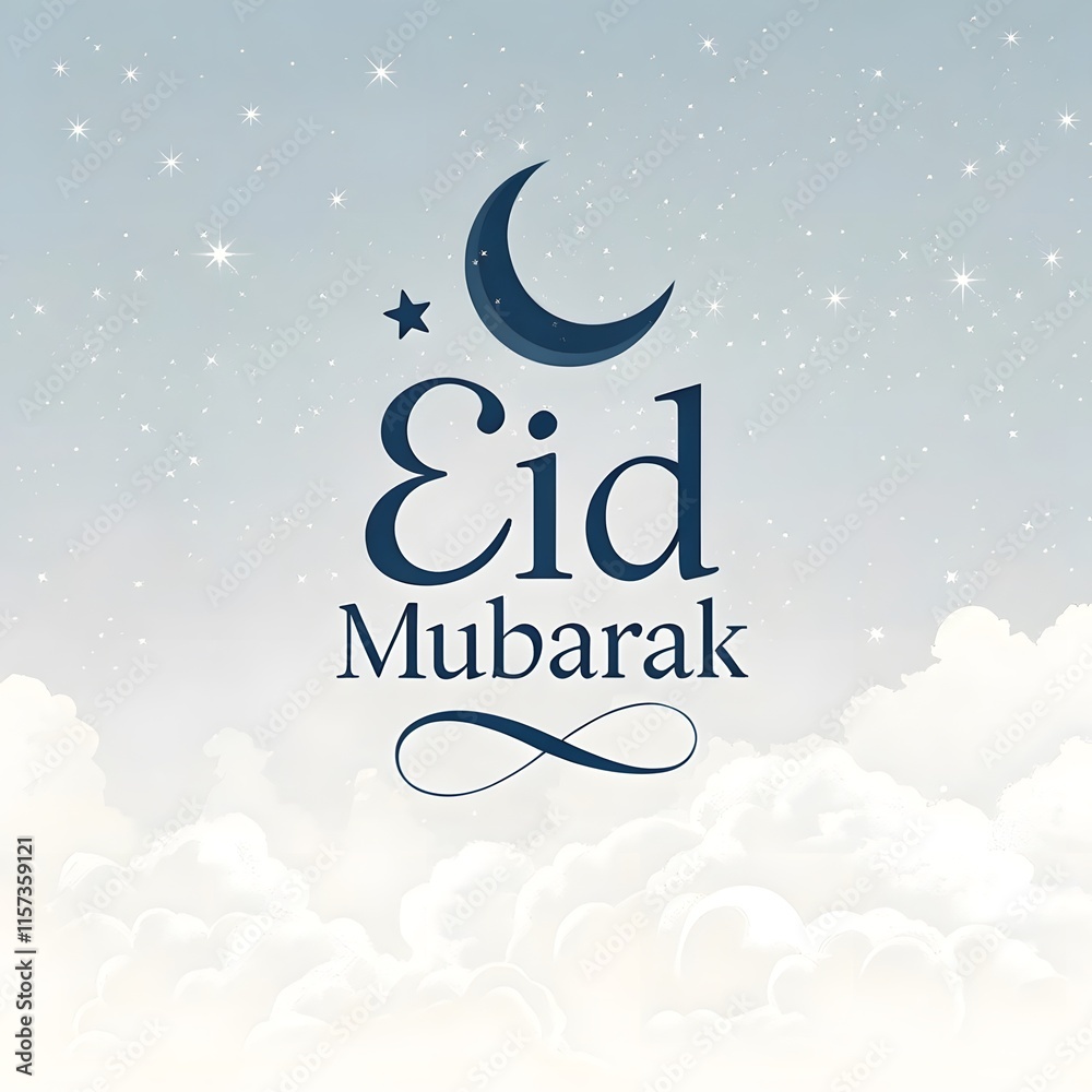 Fototapeta premium Elegant eid mubarak design with crescent moon and star isolated on white background perfect for greeting cards, banners, and social media posts, creating a festive atmosphere