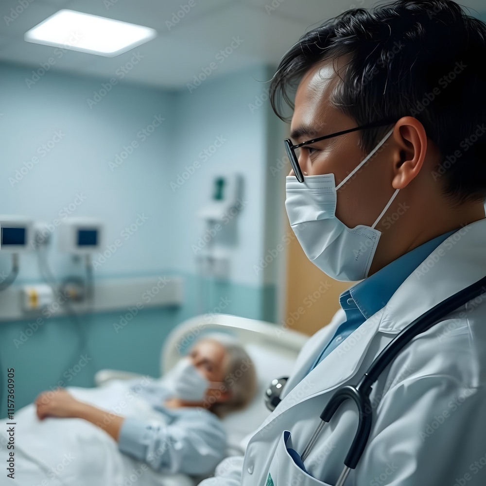 Fototapeta premium Doctor providing care and support to a patient in a hospital.