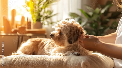 Small Dog Relaxing During Acupuncture Session in Calm Environment