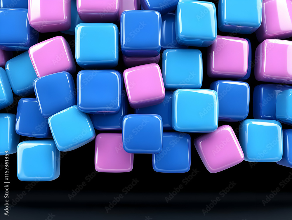 3D Render Blue Pink Cubes Abstract Background 3D Render Blue Pink Cubes Abstract Background
