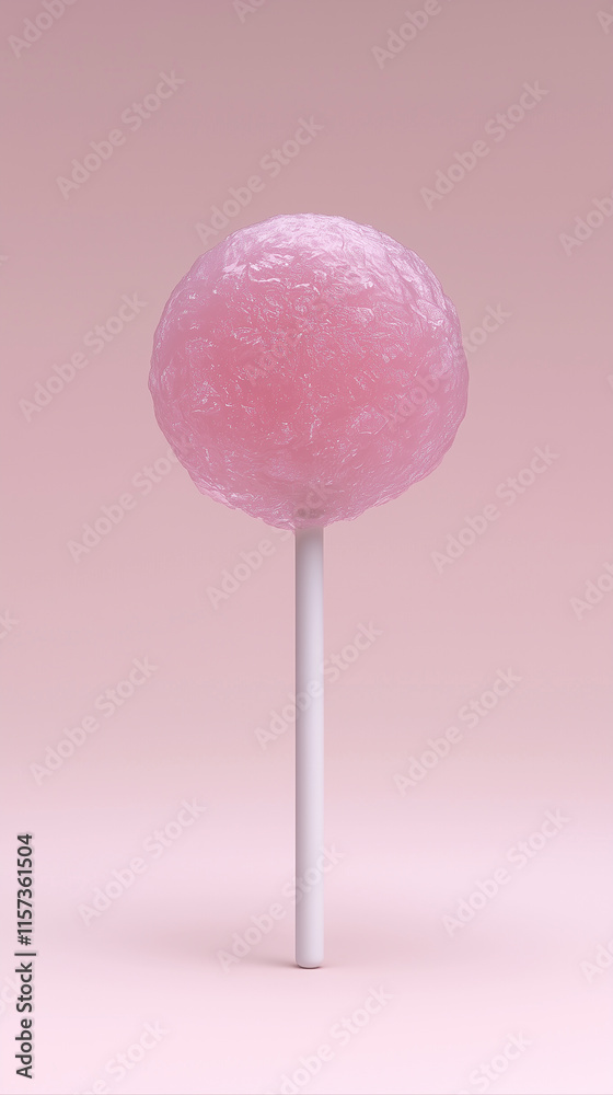 Pink Lollipop on White Stick against Pale Pink Background Pink Lollipop on White Stick against Pale Pink Background