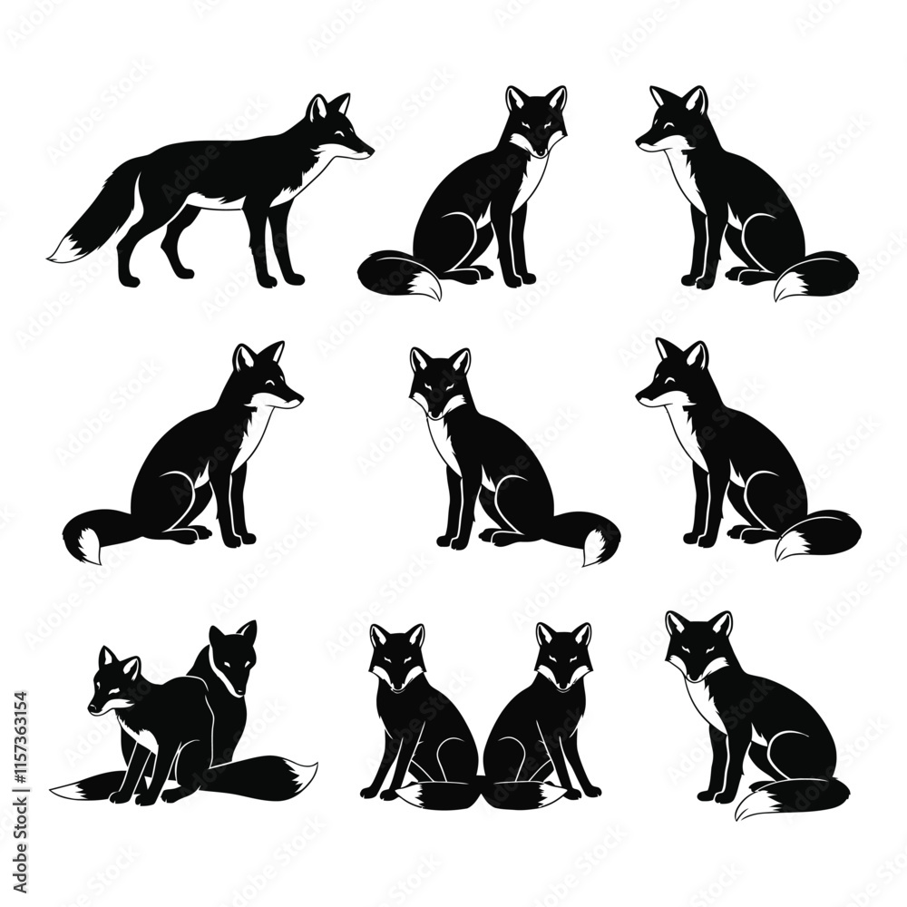Set of vector fox silhouette with white background Set of vector fox silhouette with white background