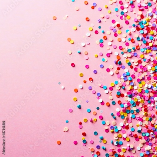 Pink background with a sprinkle of colorful glitter, glitter sprinkles, bright colors