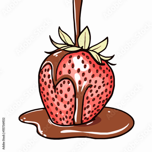 strawberry outline vector illustration with chocolate dip