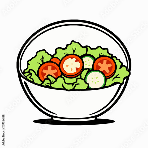 salad bowl outline vector illustration with fresh vegetables