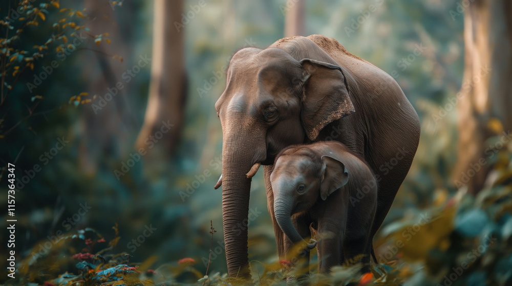 Fototapeta premium elephants in the zoo