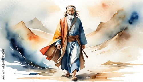 Abstract watecolor illustration of Noah. Bliblical illustration