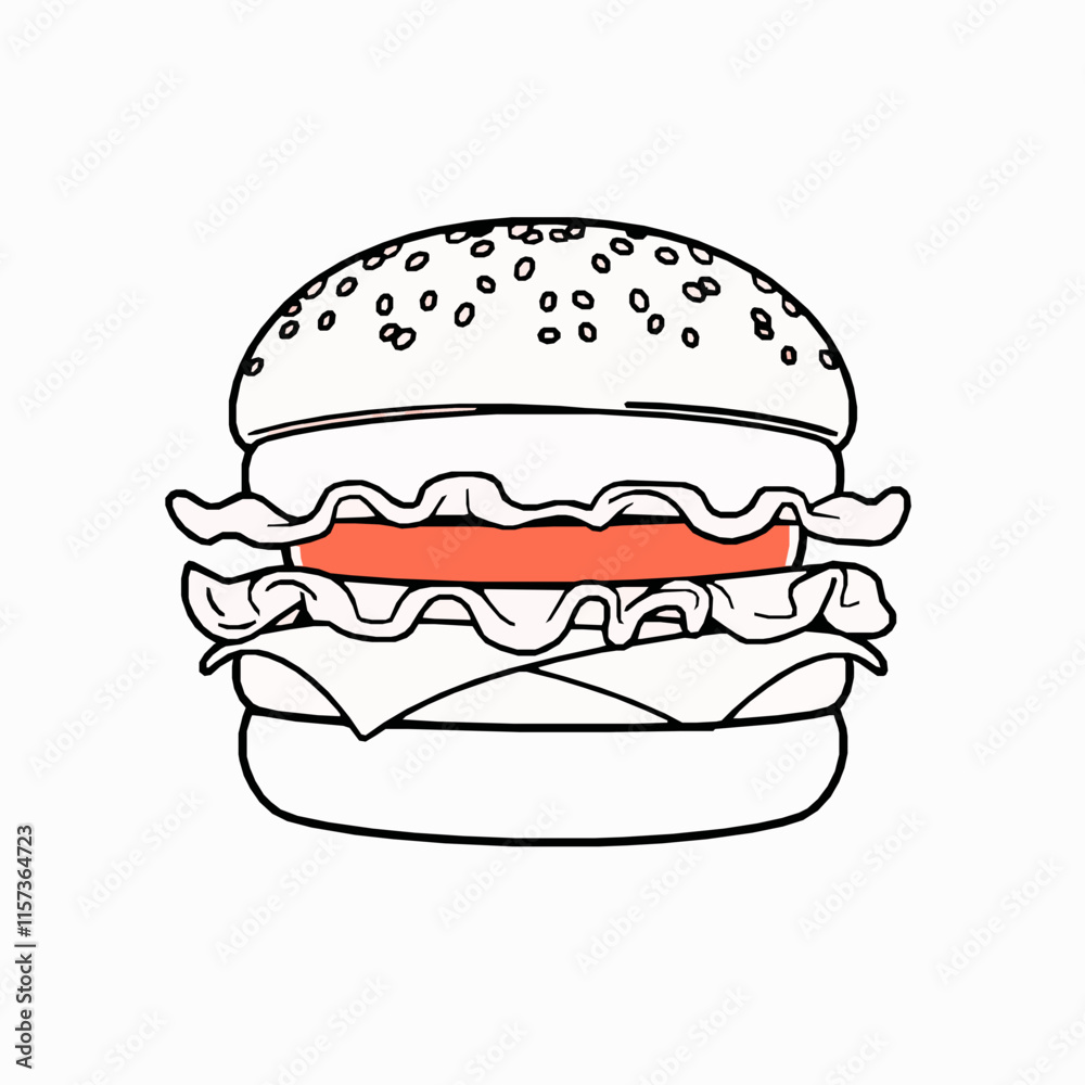 cheeseburger outline vector illustration with lettuce and tomato cheeseburger outline vector illustration with lettuce and tomato
