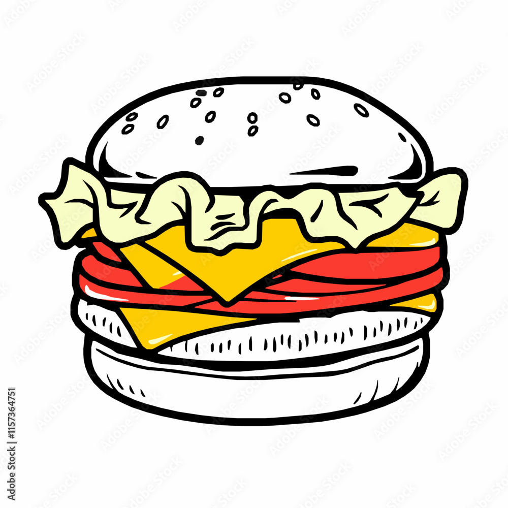 burger outline vector illustration with lettuce and cheese burger outline vector illustration with lettuce and cheese