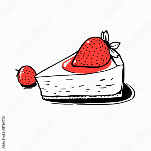 cheesecake outline vector illustration with strawberry topping