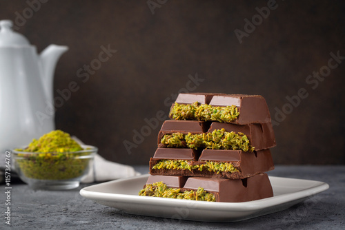Trend chocolate; Dubai chocolate is made with pistachio paste and kadayif.