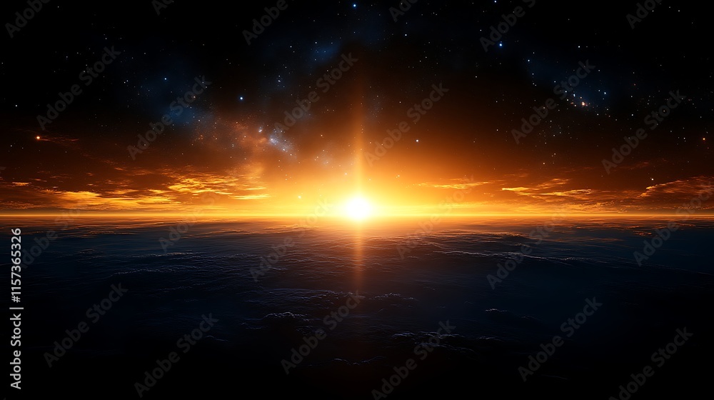 Sunrise over cloudscape with stars. Sunrise over cloudscape with stars.